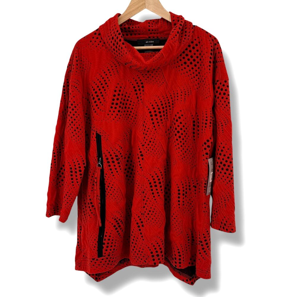 Ali Miles Geometric Cowl Neck Shirt Womens Sz XL Artsy Lagenlook Textured